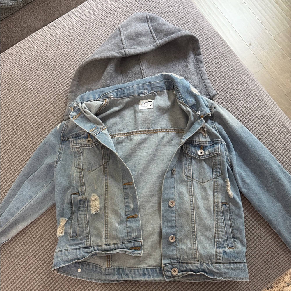 Ci Sono Light Blue Denim Jacket with Gray Hood